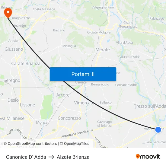 Canonica D' Adda to Alzate Brianza map