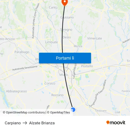 Carpiano to Alzate Brianza map