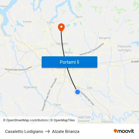 Casaletto Lodigiano to Alzate Brianza map