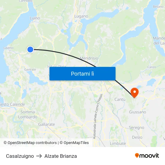 Casalzuigno to Alzate Brianza map
