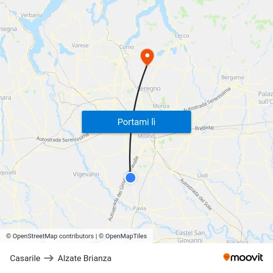 Casarile to Alzate Brianza map