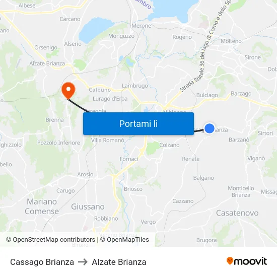 Cassago Brianza to Alzate Brianza map