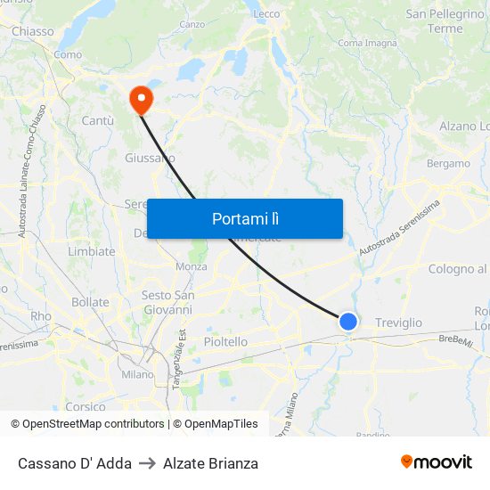 Cassano D' Adda to Alzate Brianza map