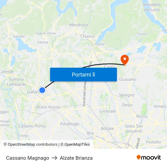 Cassano Magnago to Alzate Brianza map