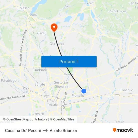 Cassina De' Pecchi to Alzate Brianza map