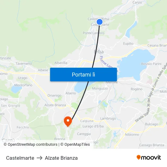 Castelmarte to Alzate Brianza map