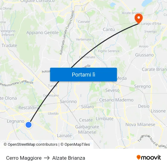 Cerro Maggiore to Alzate Brianza map