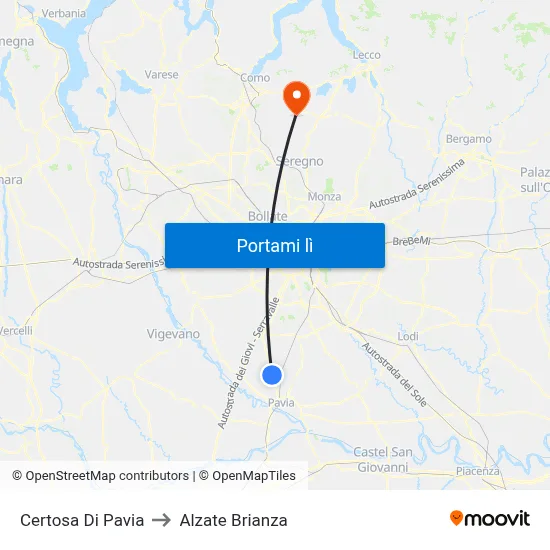 Certosa Di Pavia to Alzate Brianza map