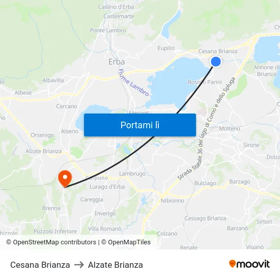 Cesana Brianza to Alzate Brianza map
