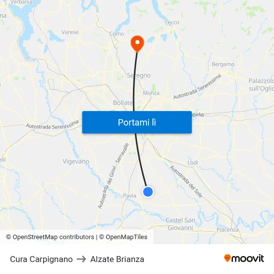 Cura Carpignano to Alzate Brianza map