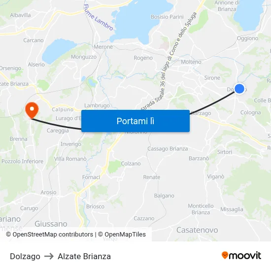 Dolzago to Alzate Brianza map