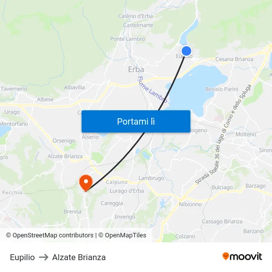 Eupilio to Alzate Brianza map