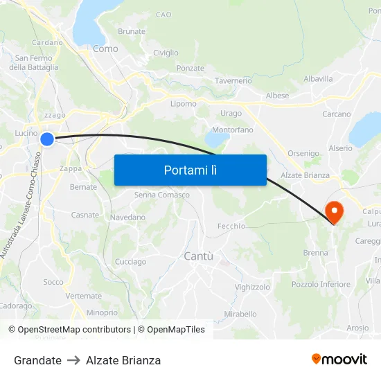 Grandate to Alzate Brianza map