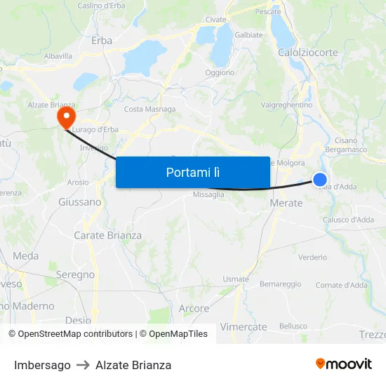 Imbersago to Alzate Brianza map