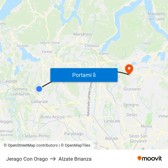 Jerago Con Orago to Alzate Brianza map