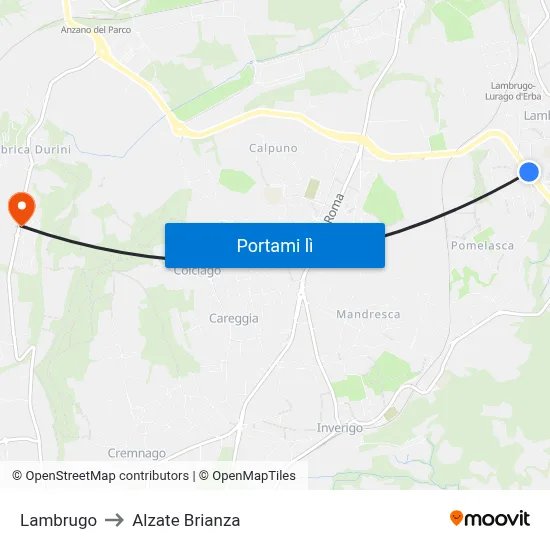 Lambrugo to Alzate Brianza map