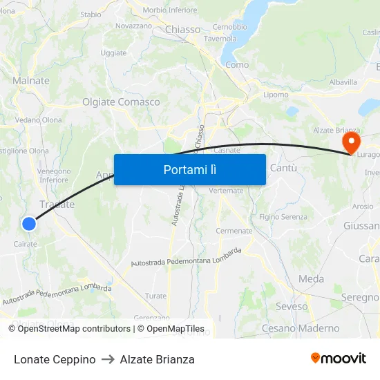 Lonate Ceppino to Alzate Brianza map