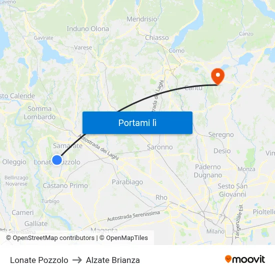 Lonate Pozzolo to Alzate Brianza map
