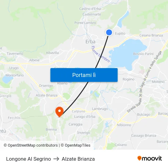 Longone Al Segrino to Alzate Brianza map