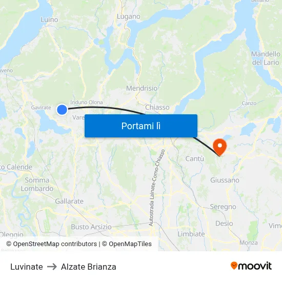 Luvinate to Alzate Brianza map
