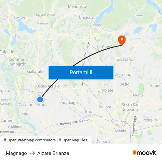 Magnago to Alzate Brianza map