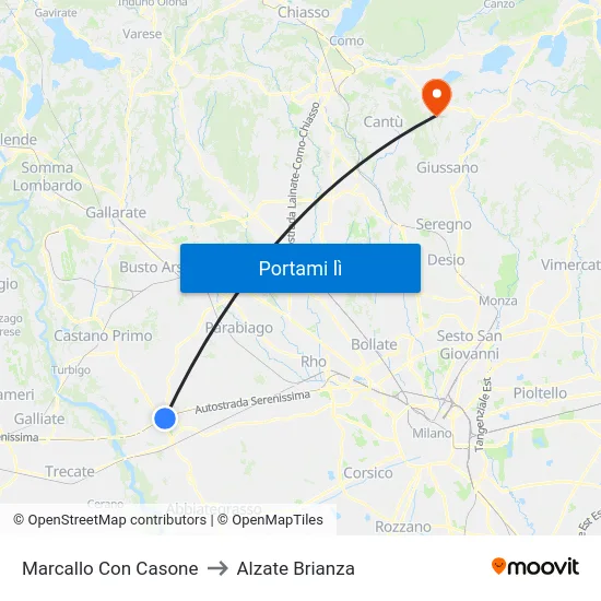 Marcallo Con Casone to Alzate Brianza map
