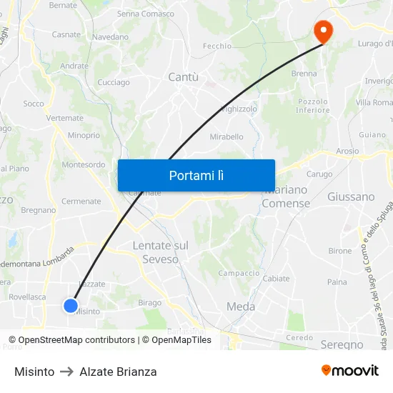 Misinto to Alzate Brianza map