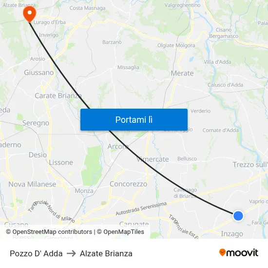Pozzo D' Adda to Alzate Brianza map
