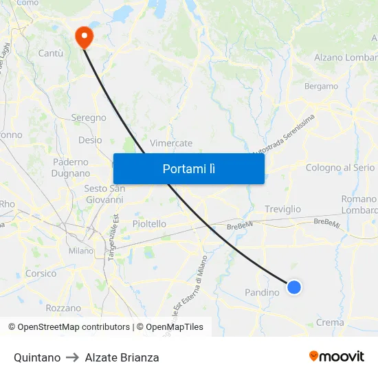 Quintano to Alzate Brianza map