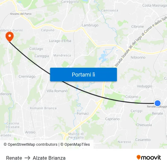Renate to Alzate Brianza map