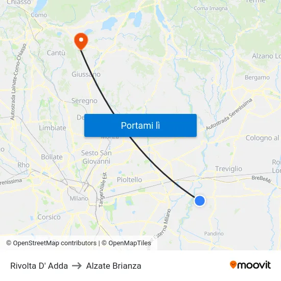 Rivolta D' Adda to Alzate Brianza map