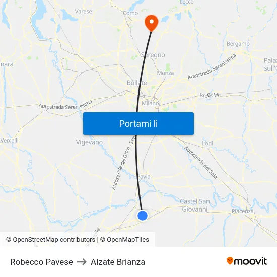 Robecco Pavese to Alzate Brianza map