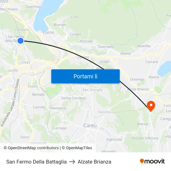 San Fermo Della Battaglia to Alzate Brianza map