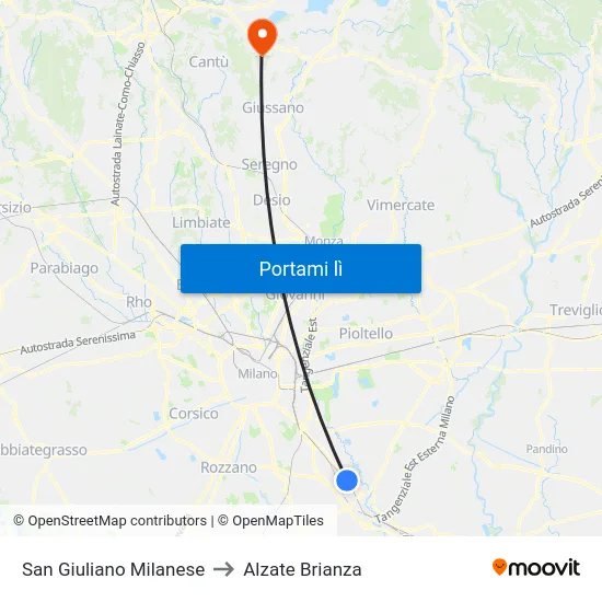 San Giuliano Milanese to Alzate Brianza map