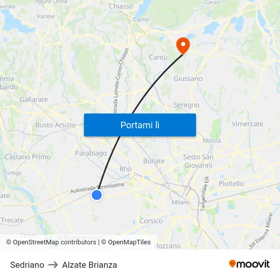 Sedriano to Alzate Brianza map