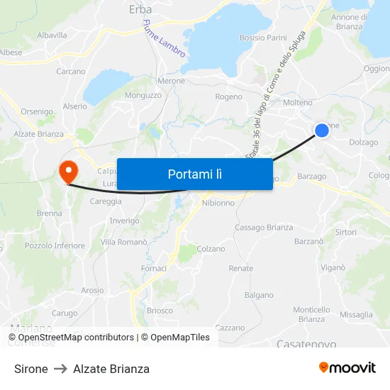 Sirone to Alzate Brianza map