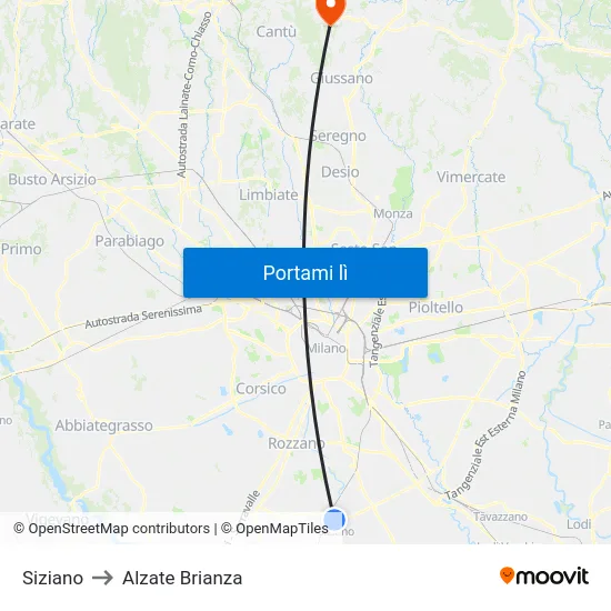 Siziano to Alzate Brianza map