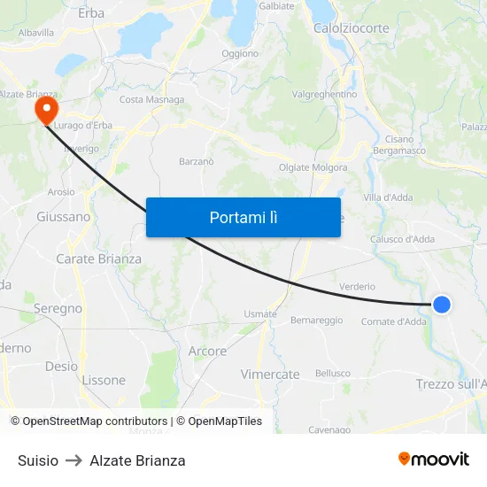 Suisio to Alzate Brianza map