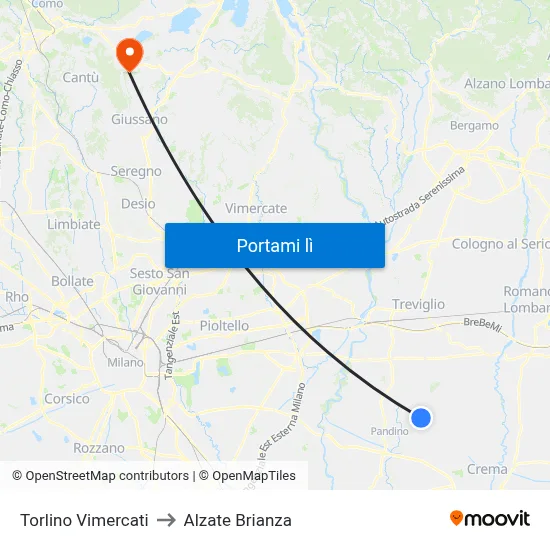 Torlino Vimercati to Alzate Brianza map