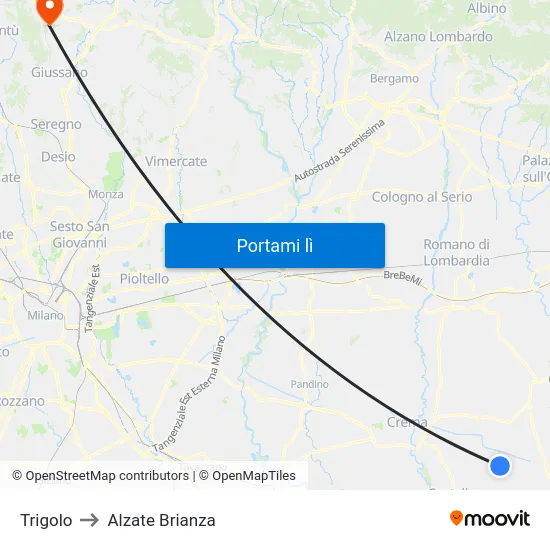 Trigolo to Alzate Brianza map