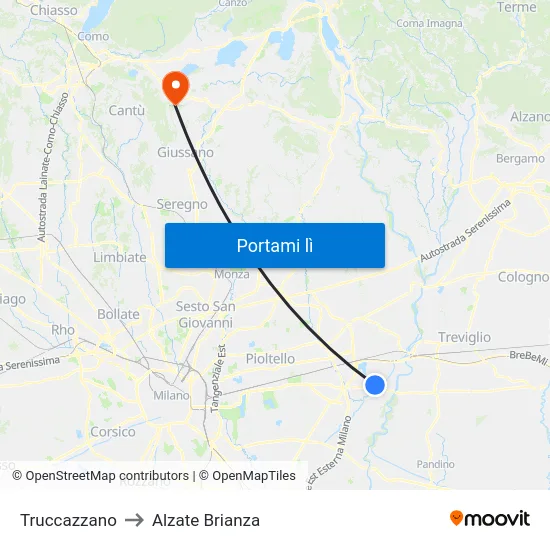 Truccazzano to Alzate Brianza map