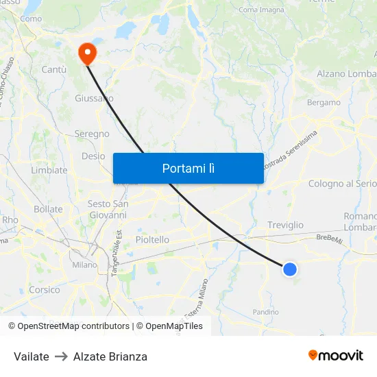 Vailate to Alzate Brianza map