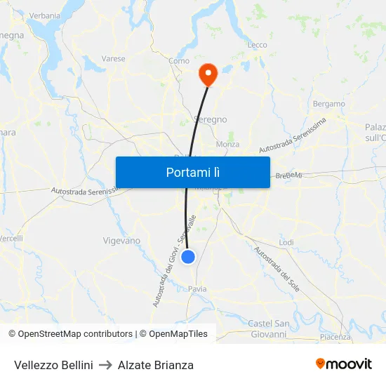 Vellezzo Bellini to Alzate Brianza map