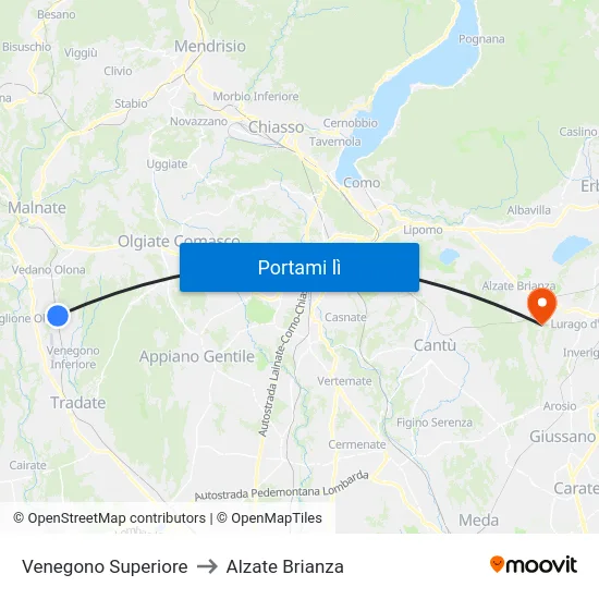 Venegono Superiore to Alzate Brianza map