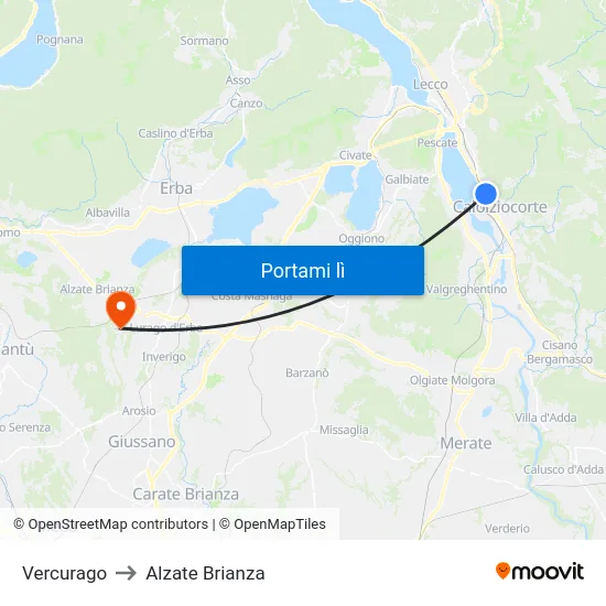 Vercurago to Alzate Brianza map