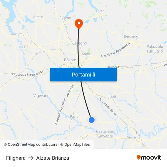 Filighera to Alzate Brianza map