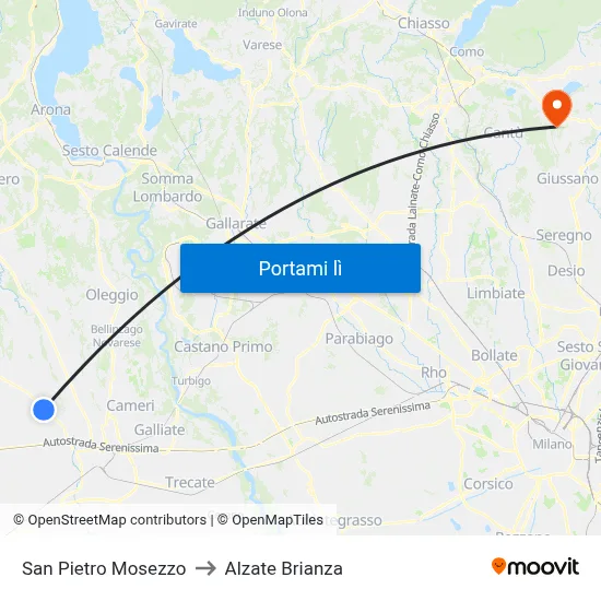 San Pietro Mosezzo to Alzate Brianza map