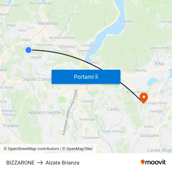 BIZZARONE to Alzate Brianza map