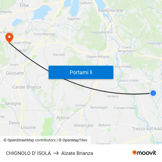 CHIGNOLO D' ISOLA to Alzate Brianza map