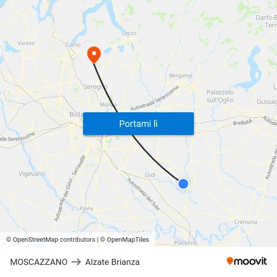MOSCAZZANO to Alzate Brianza map